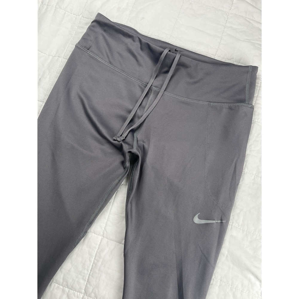 Nike Dri-FIT Women's Athletic Leggings Size M Gray Drawstring Waist Zip Pocket